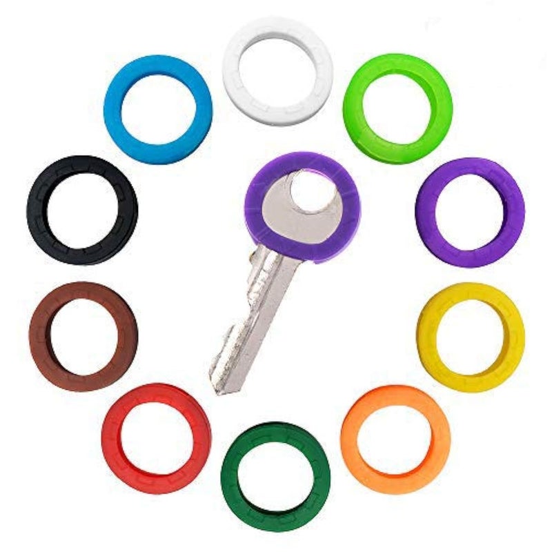 Oubaka 10 Pack Silicone Key Cap Tags,Plastic Key Identifier Rings,Key ID Rings,1 Pcs Each Color,10 Colors in Total - Image 1